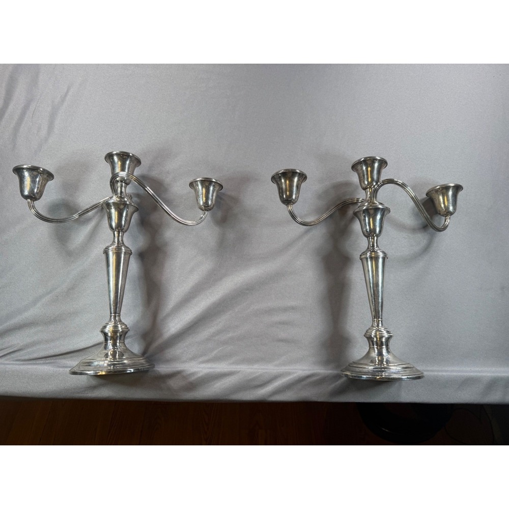 Gorham Sterling Silver Weighted 3-Light Candelabra Pair Convertible 808/1 Set 2 - Picture 12 of 12